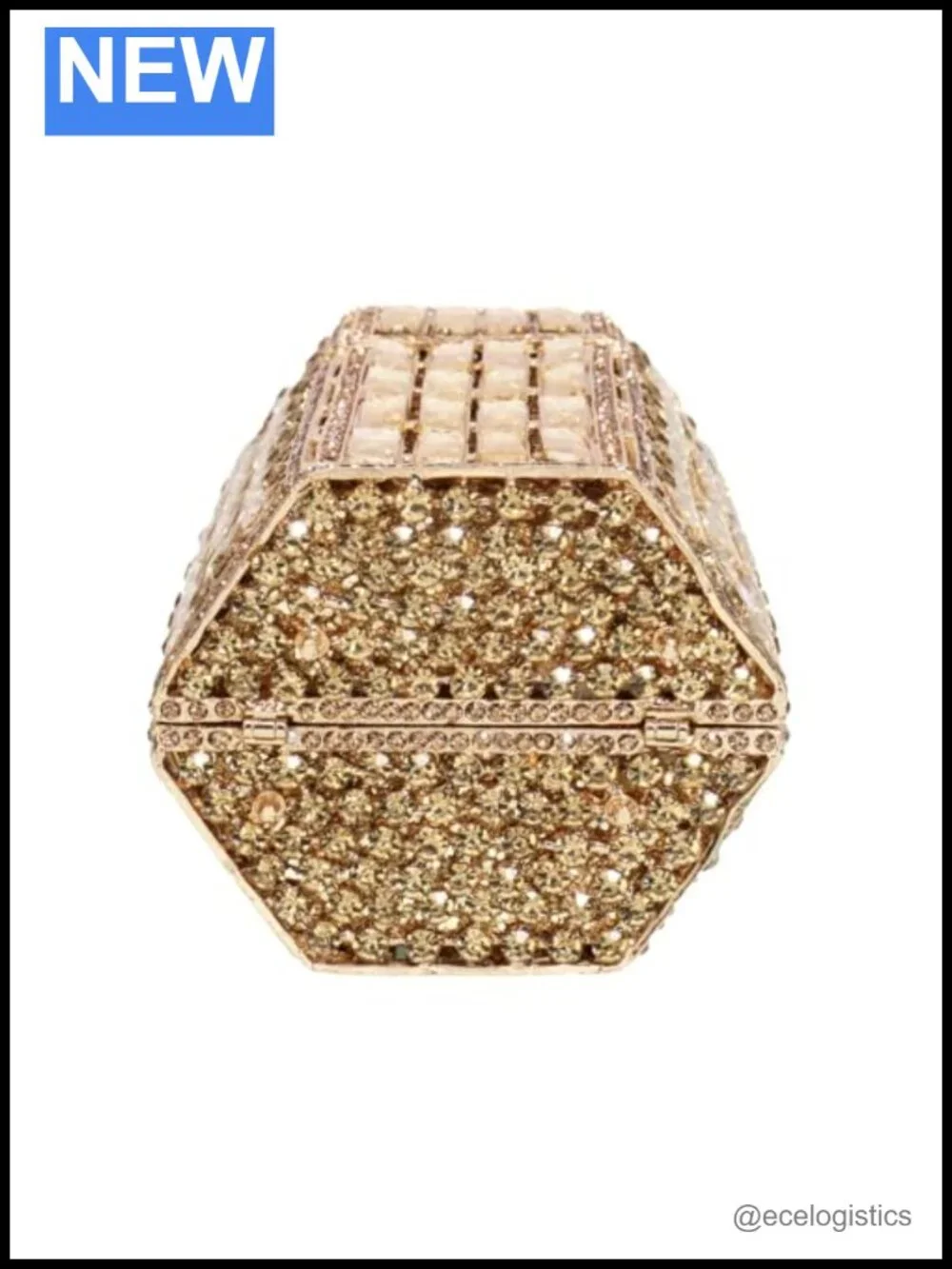 Rhinestone Crystal Clutch Evening Bag Metal Frame Faux PU Leather